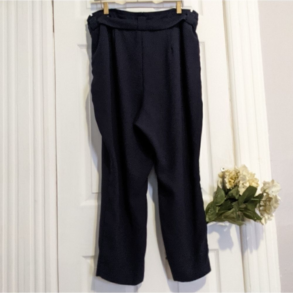 Express High Waisted Paperbag Ankle Pant Navy Plus - Picture 7 of 9